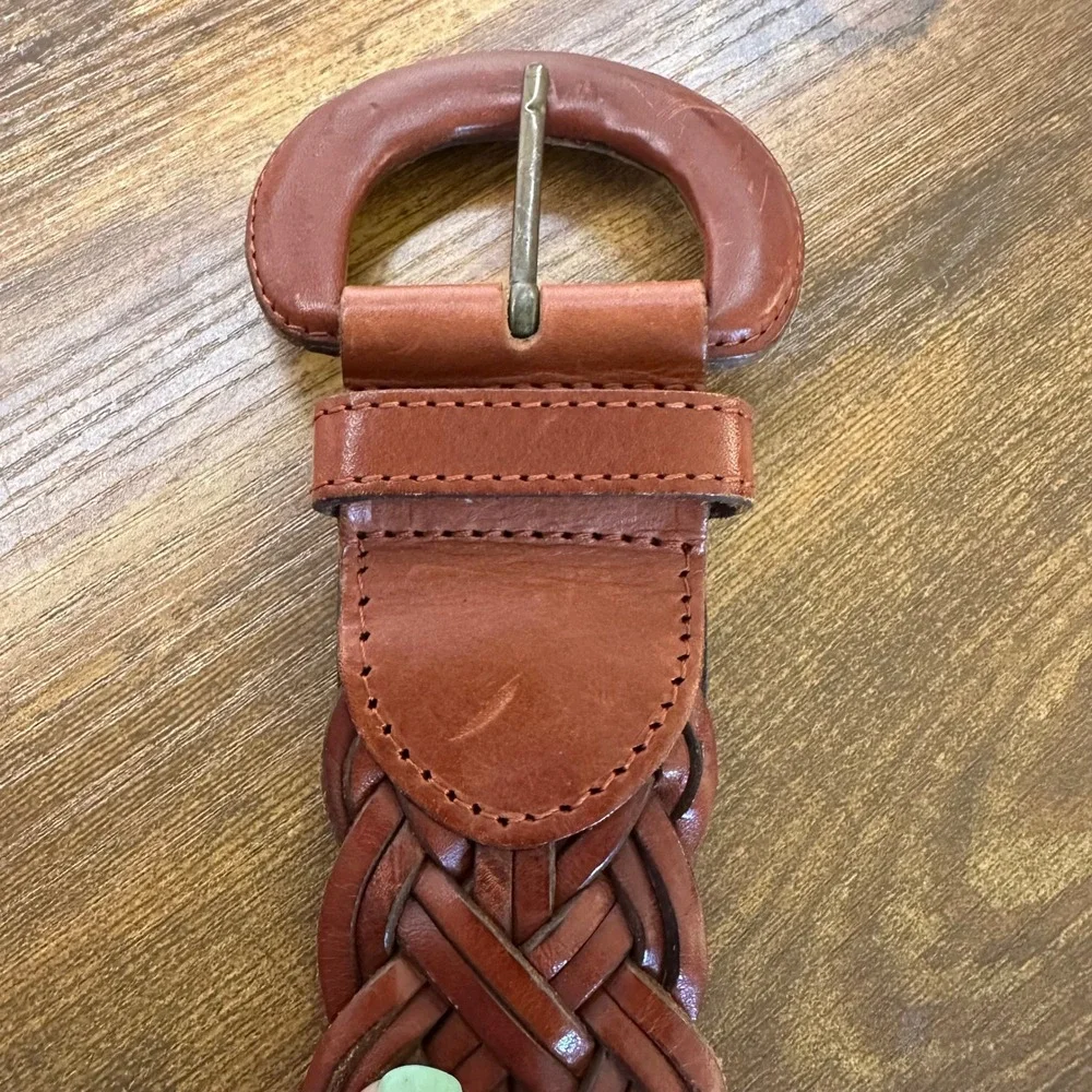 Harold's Mens Cognac Brown Braided Genuine Leather Belt Made in Turkey‎ Size M